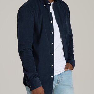 American Tall Pincord Button Shirt for Tall Men in Evening Blue Size LL / Tall /